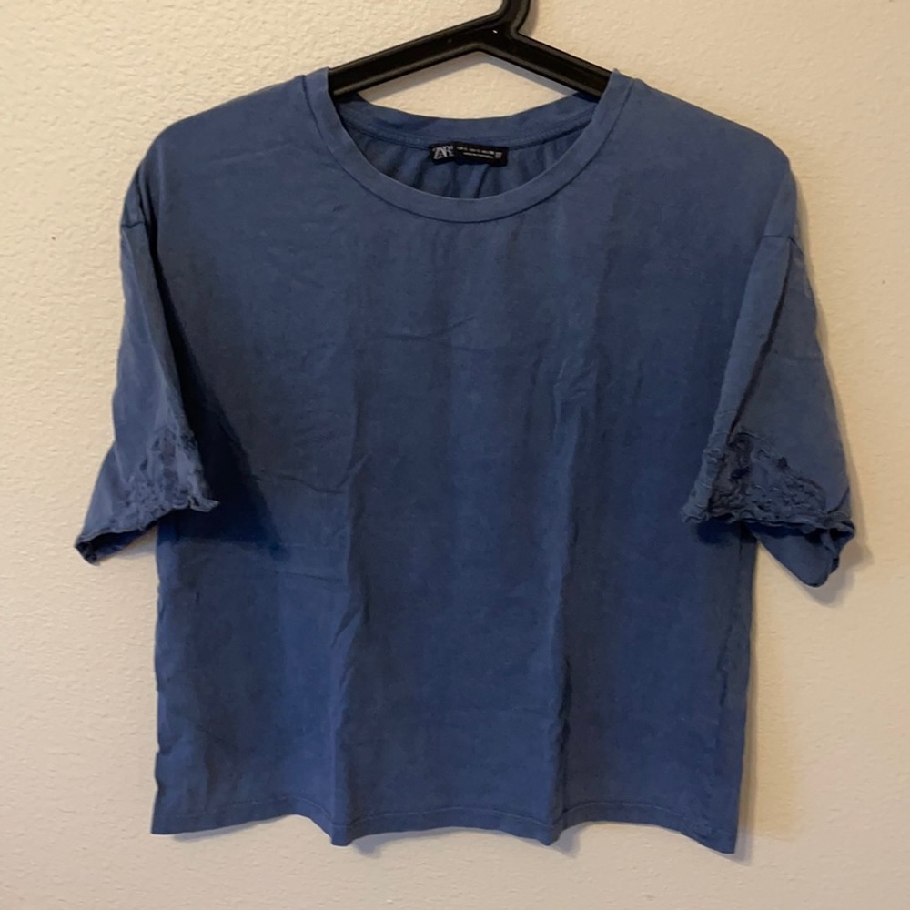 Zara Crop Top with Embroidery Sleeve Detail